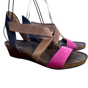 Naot Vixen Womens Strappy Wedge Leather Pink Blue Shoes Sandals 42 11 11.5